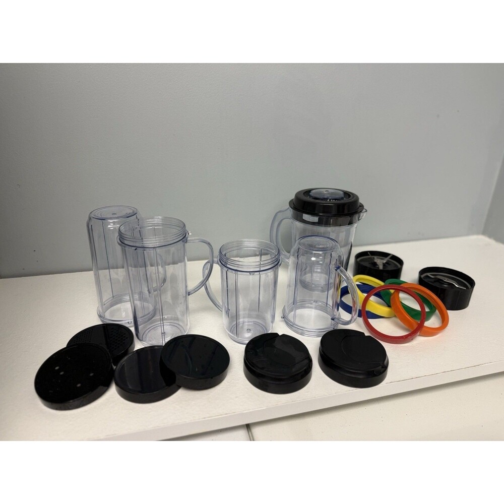 Magic Bullet MB1001 Replacement Parts Lot - Cups, Pitcher, Blades, Lids & Rings